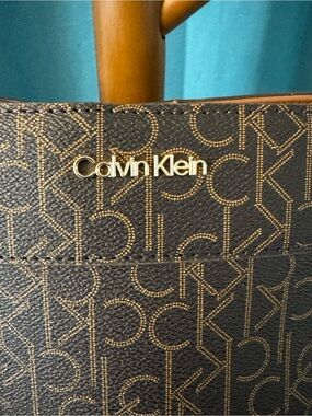 Calvin Klein Brown Monogram Tote with Gold Logo Accent (Never Used) FINAL SALE!